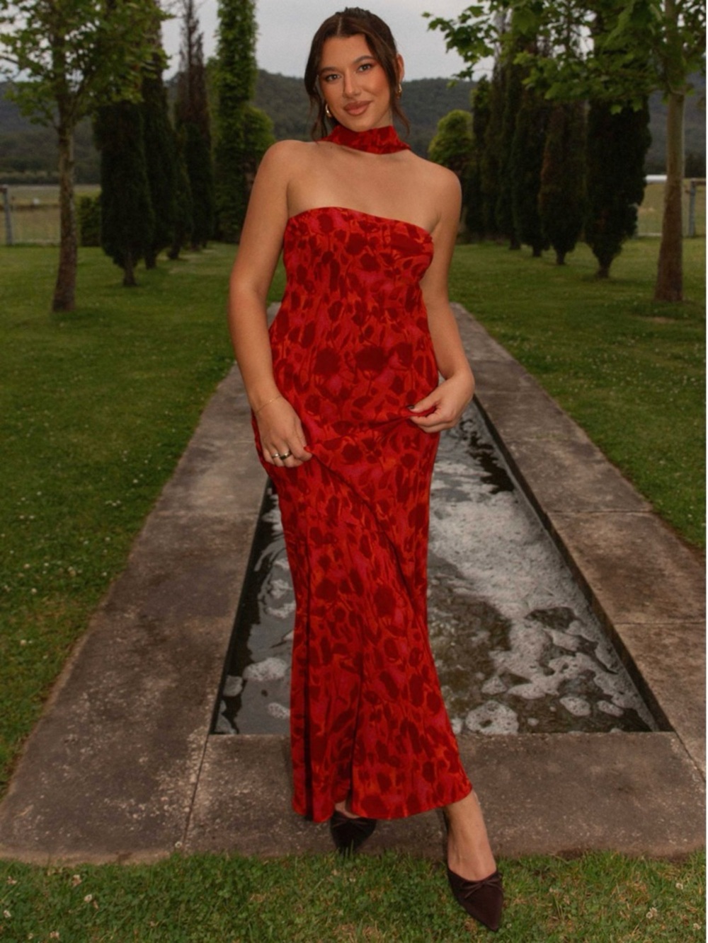 PepperMayo Under The Pagoda Maxi Dress - Deep Red Floral